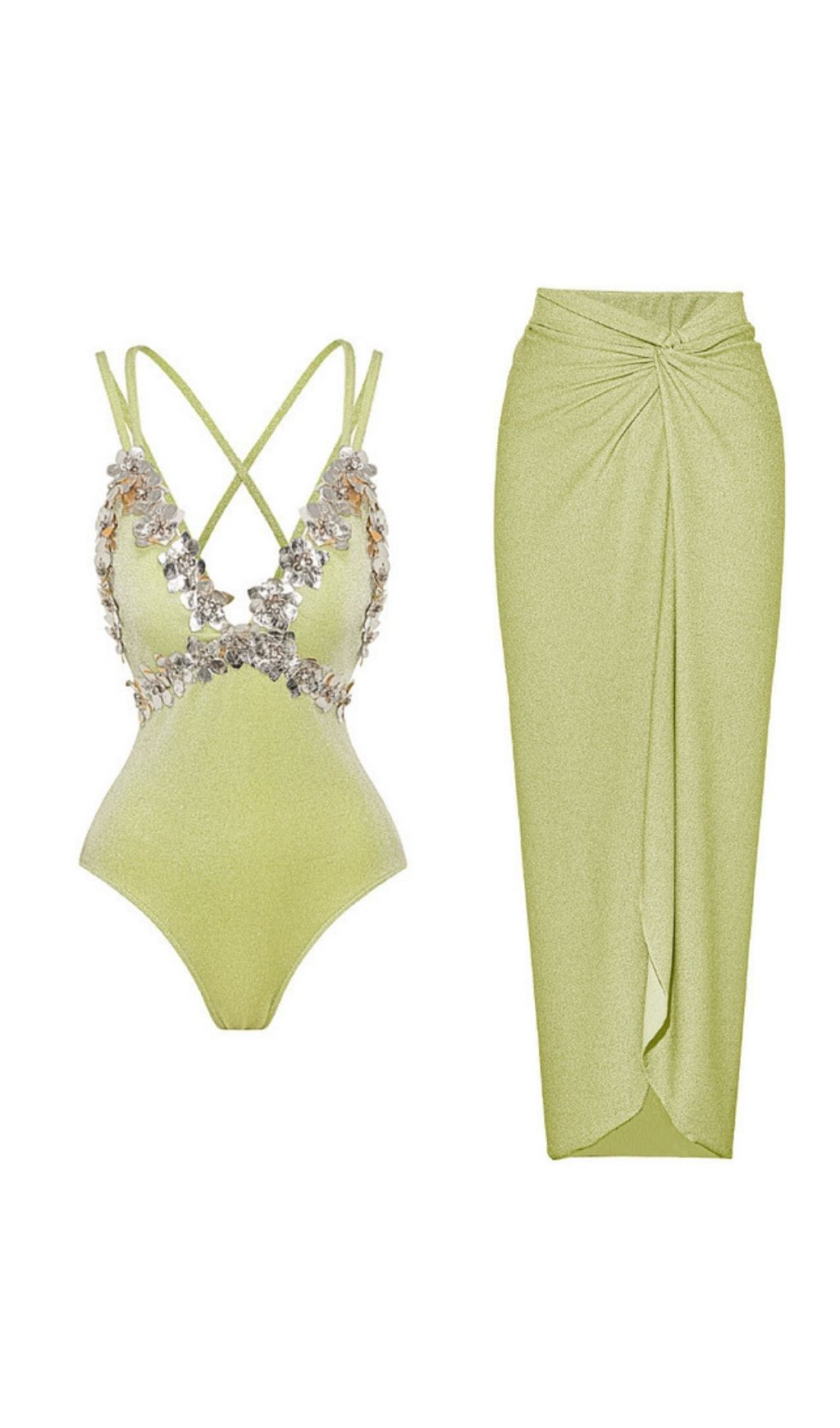 Fashionslee Women Kristie Green Flower One-Piece Swimsuit & Sarong