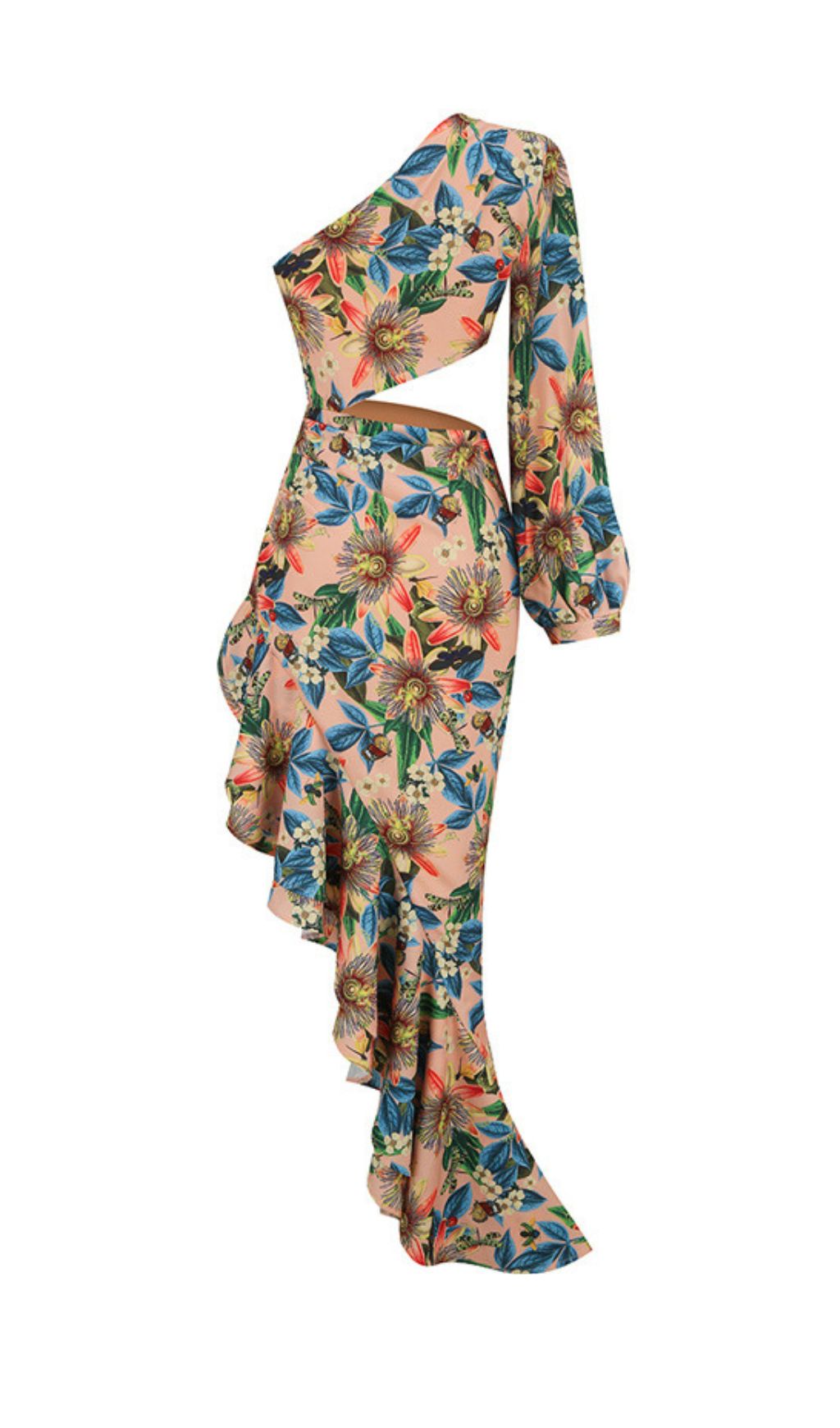 Fashionslee Women Javen Floral Printed One-Shoulder Maxi Dress