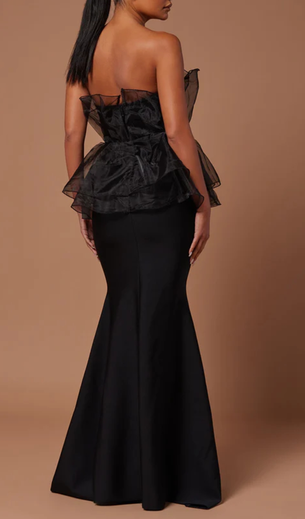 Fashionslee Women Cedrica Black Strapless Mesh Maxi Bandage Dress