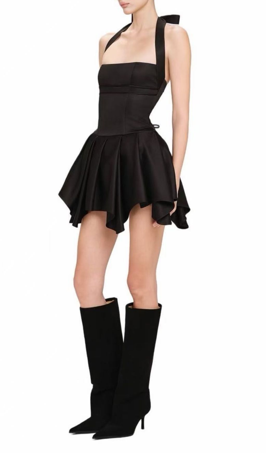 Fashionslee Women Katsu Black Halter Mini Dress