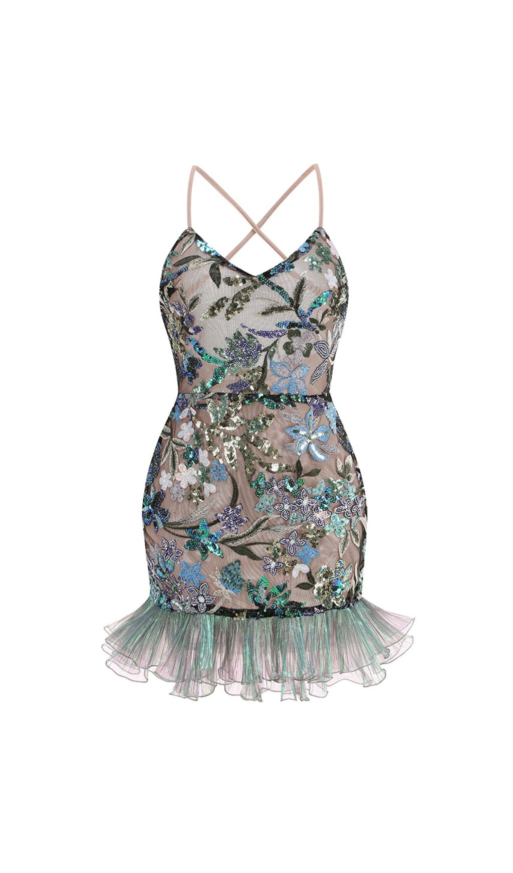 db6eacd7c466c11ae294e0baee3f669d.jpg Fashionslee Women Fatin Green Flower Sequin Embroidery Mini Dress