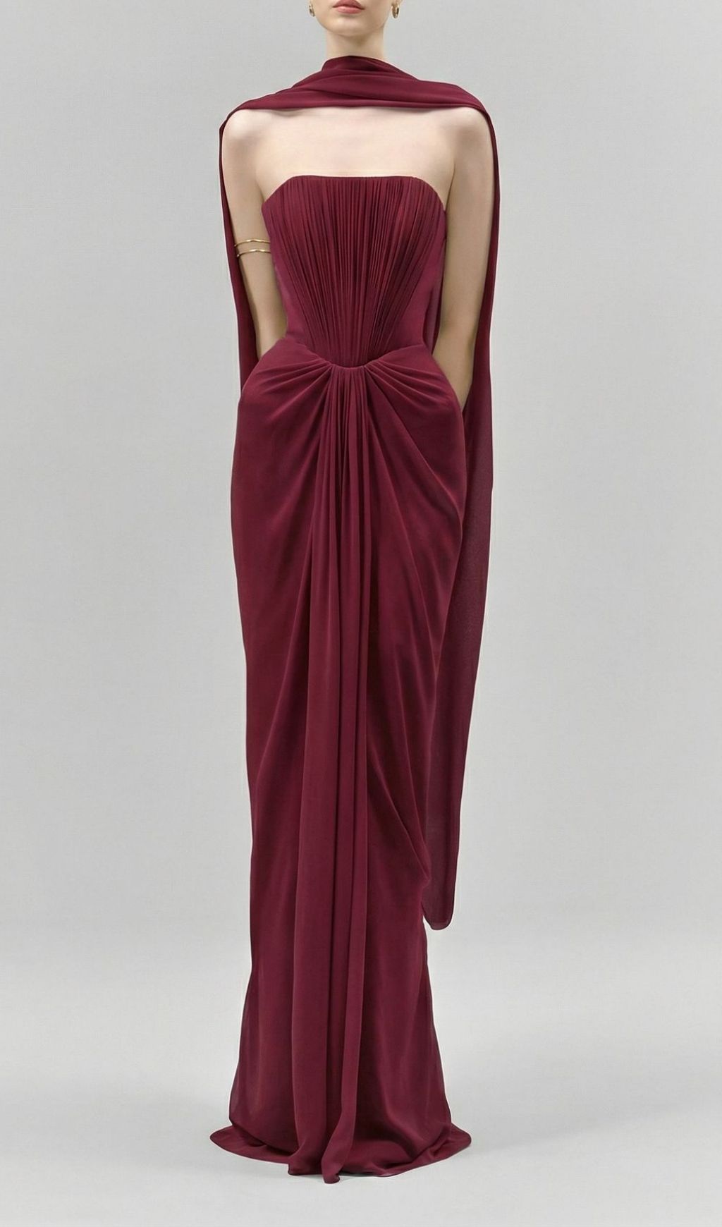 Fashionslee Women Kayley Strapless Pleated Maxi Dress With Shawl