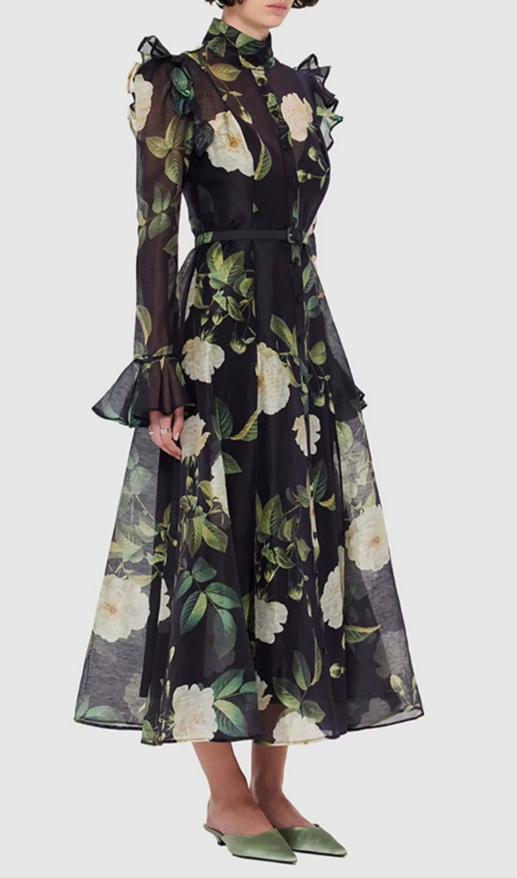 Fashionslee Women Eder Black Floral Long Sleeve Midi Dress