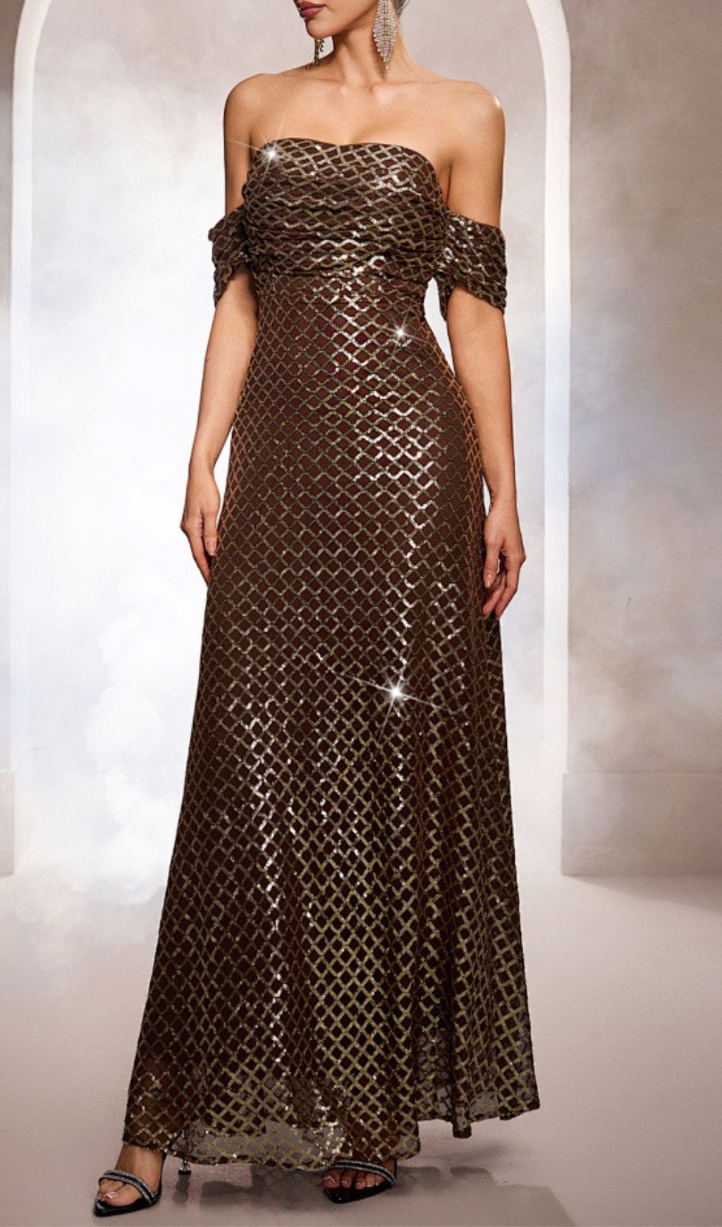 Fashionslee Women Katiana Off-Shoulder Sequin Maxi Dress