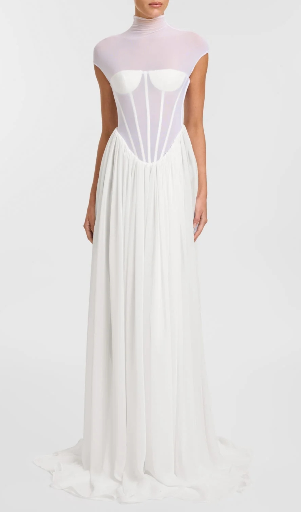 Fashionslee Women Gabija White Corset Mesh Maxi Dress