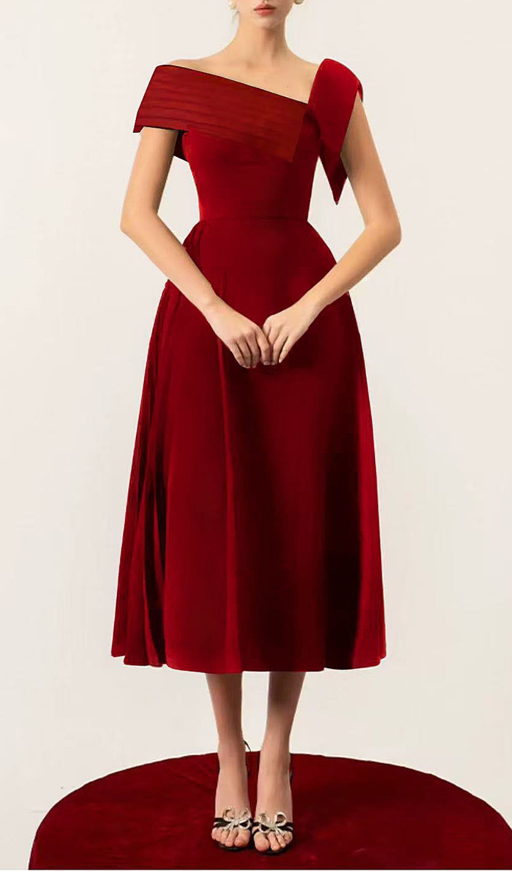 dbc8517d3a62410db06373f610714935.jpg Fashionslee Women Damia Skew Collar Midi Dress