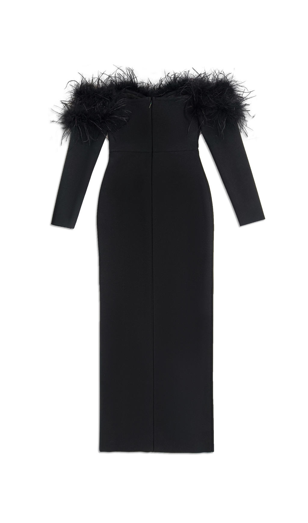 dbcc3842d526e69ce70c17d9db953ad3.jpg Fashionslee Women Chaya Black Feather Long Sleeve Maxi Dress