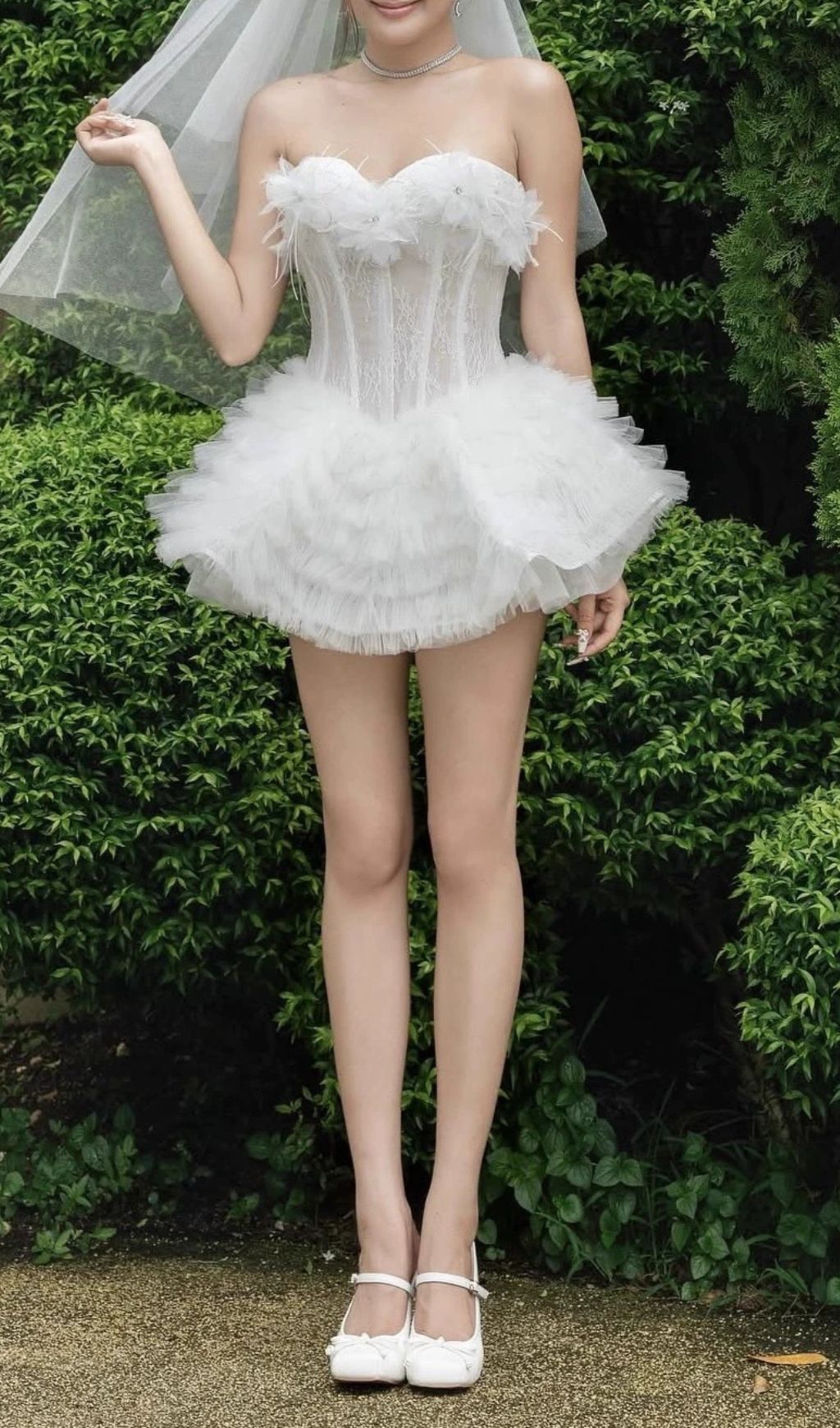 Fashionslee Women Joan White Strapless Flower Corset Mini Dress