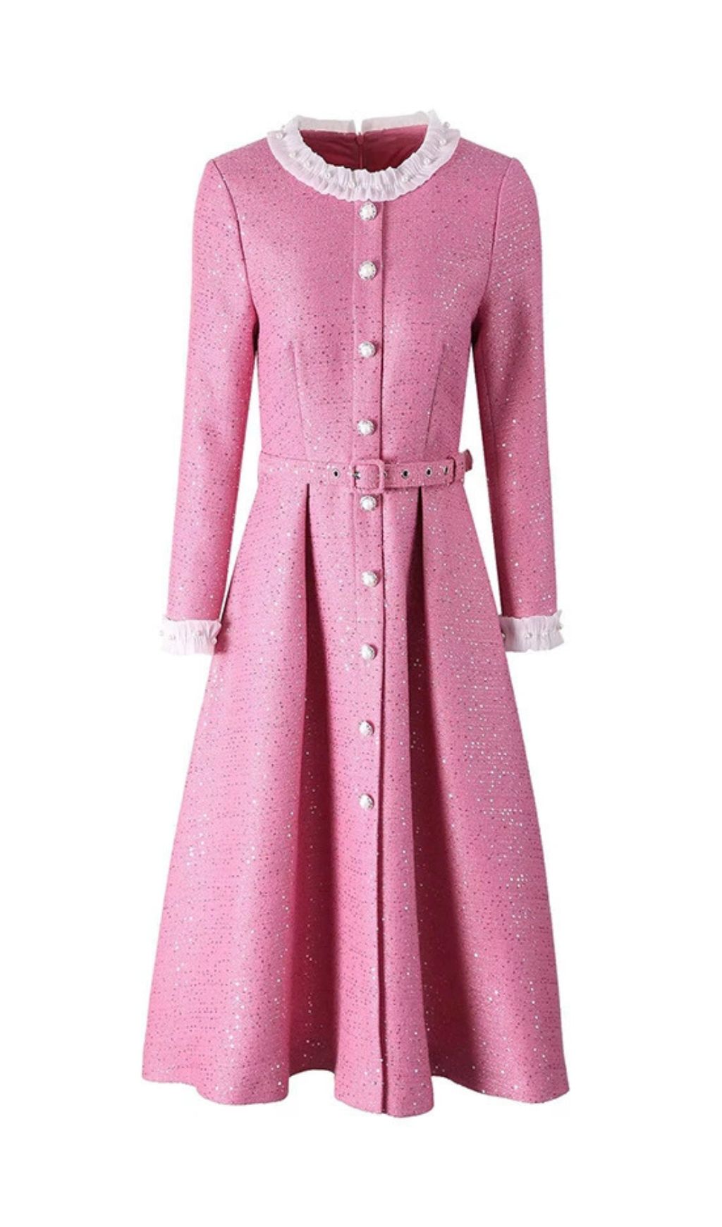 Fashionslee Women Hong Pink Long Sleeve Midi Dress