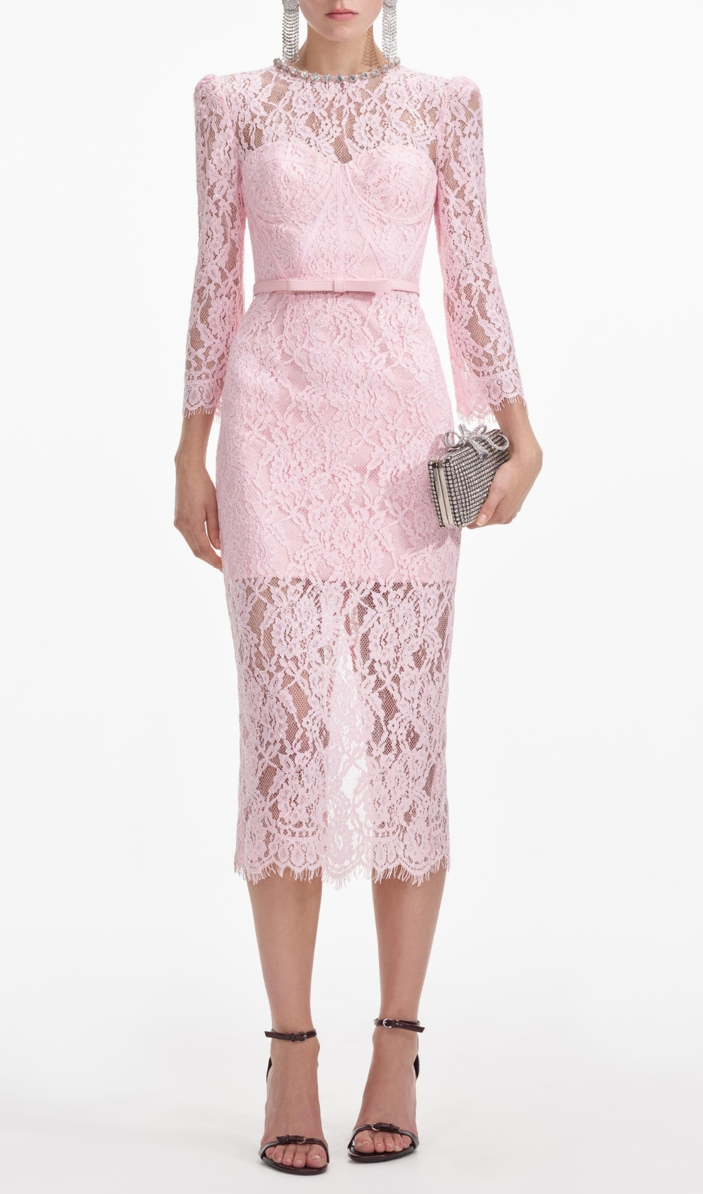 Fashionslee Women Pink Lace Bustier Midi Dress