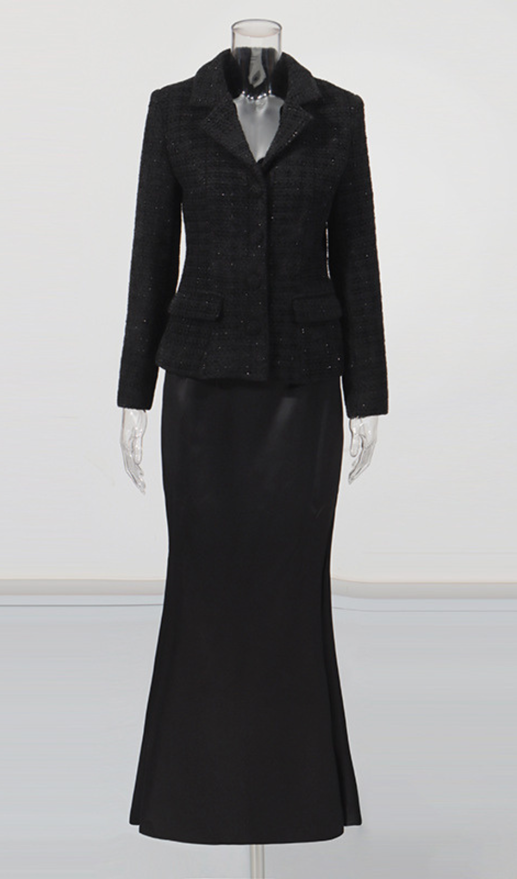 Fashionslee Women Ghia Black Long Sleeve Coat & Maxi Skirt