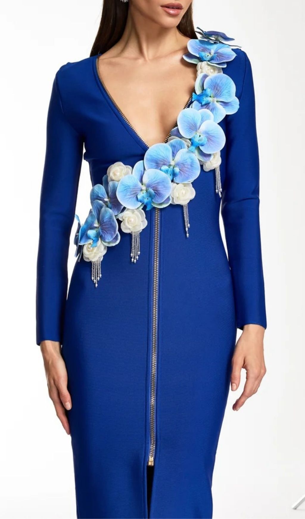 Fashionslee Women Dacey V Neck Flower Bandage Midi Dress