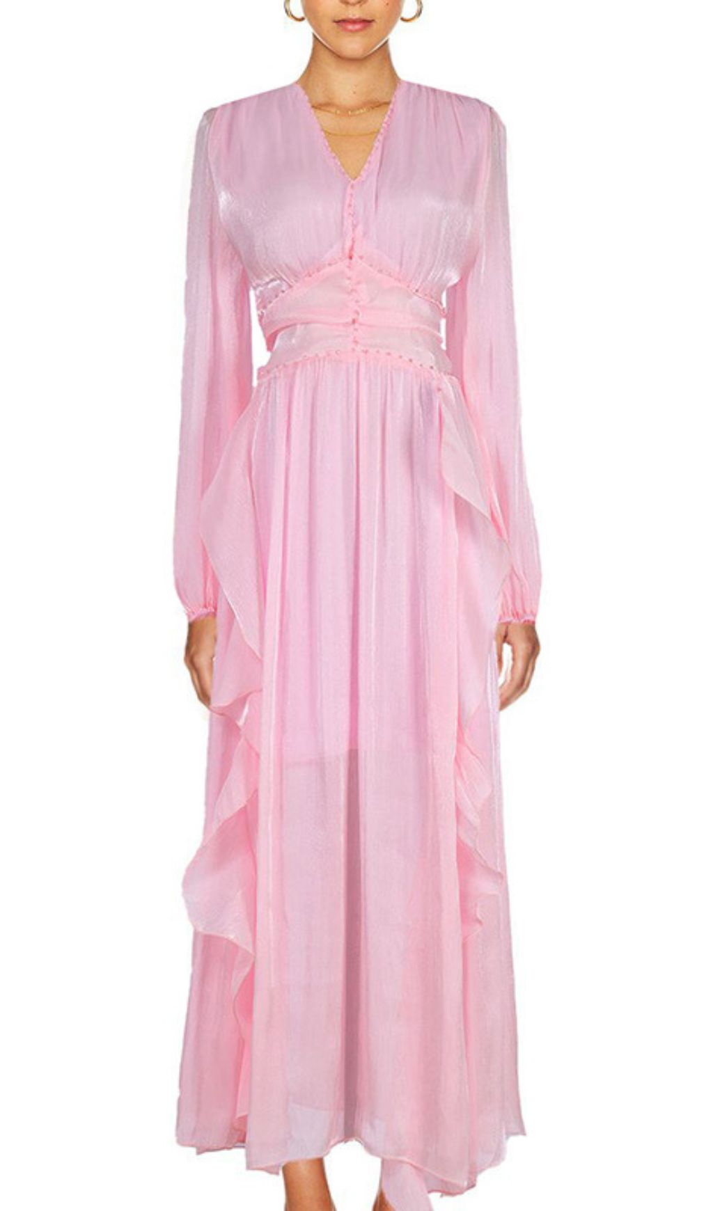 Fashionslee Women Ginger V-Neck Long Sleeve Maxi Dress