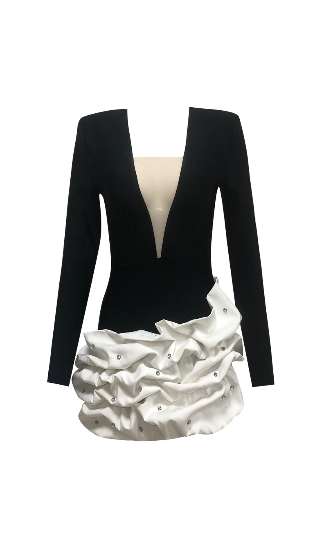 dc6529365d53444dc063dc507b4675d8.jpg Fashionslee Women Long Sleeve Crystal Puff Dress Black White