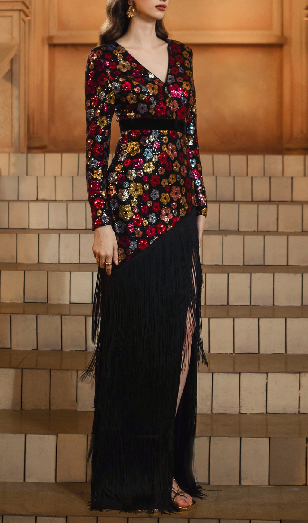 dc69339de773444af5e2f5941648f0b6.jpg Fashionslee Women Dimaia Flower Sequin Tassel Long Sleeve Maxi Dress