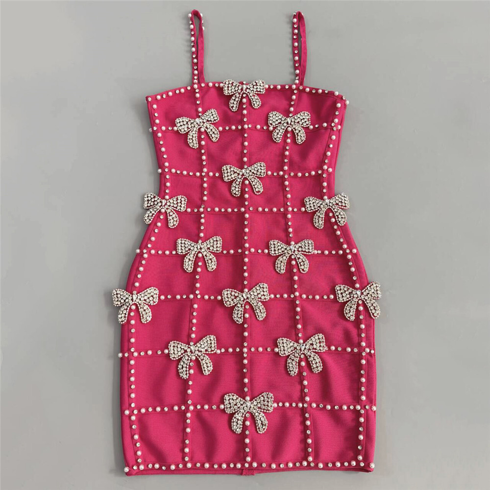 Fashionslee Women Karisse Diamante Bow Beaded Mini Dress