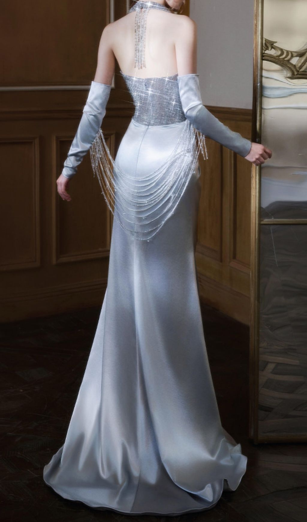 Fashionslee Women Kumi Silver Halter Maxi Dress