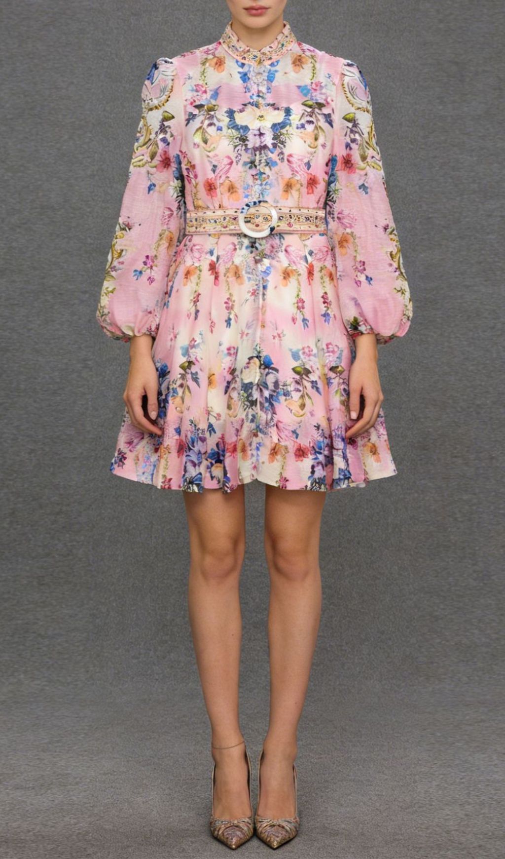 Fashionslee Women Jalila Pink Printed Long Sleeve Mini Dress