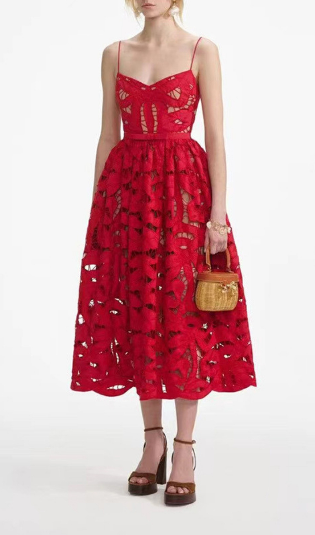 TRENDING RED EMBROIDERED MIDI DRESS - OWNCI TRENDING RED EMBROIDERED MIDI DRESS - OWNCI