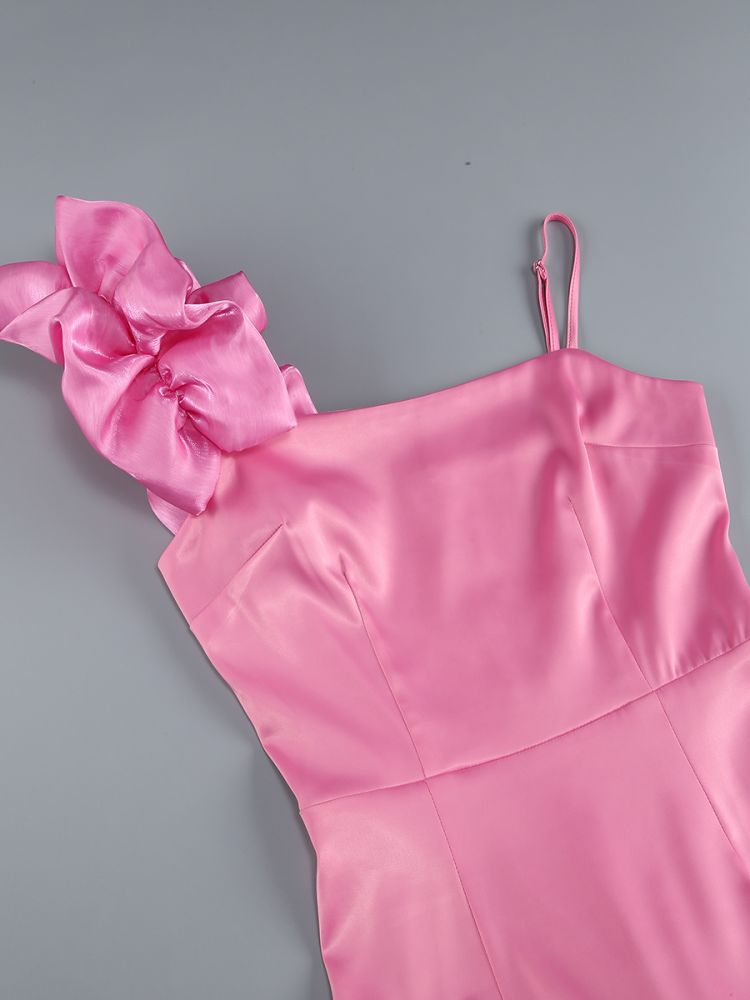Fashionslee Women Bari Pink Ruffle Detail Mini Dress