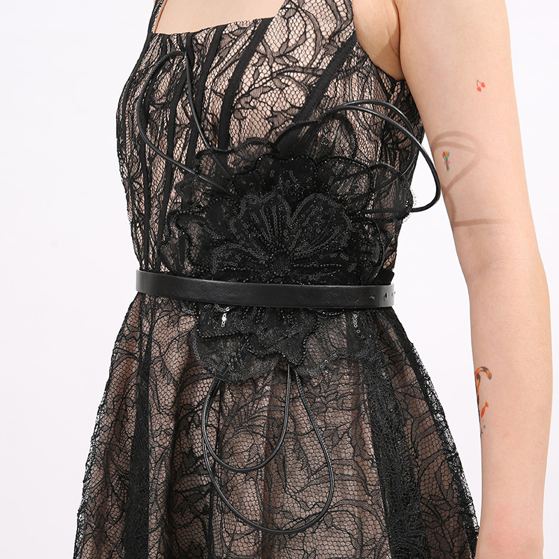 ddb7c78e0b2d83e87d6f0827221cb90a.jpg Fashionslee Women Frenchie Black Lace Flower Midi Dress