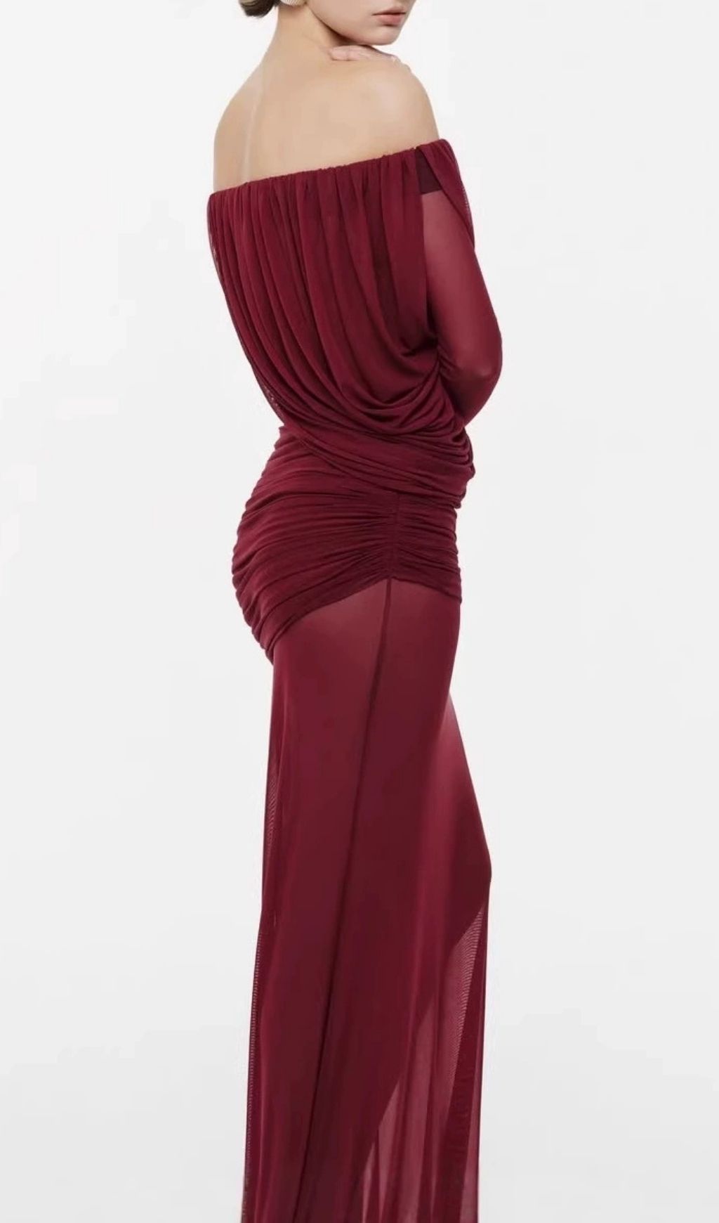 Fashionslee Women Keely Off-Shoulder Long Sleeve Mesh Maxi Dress