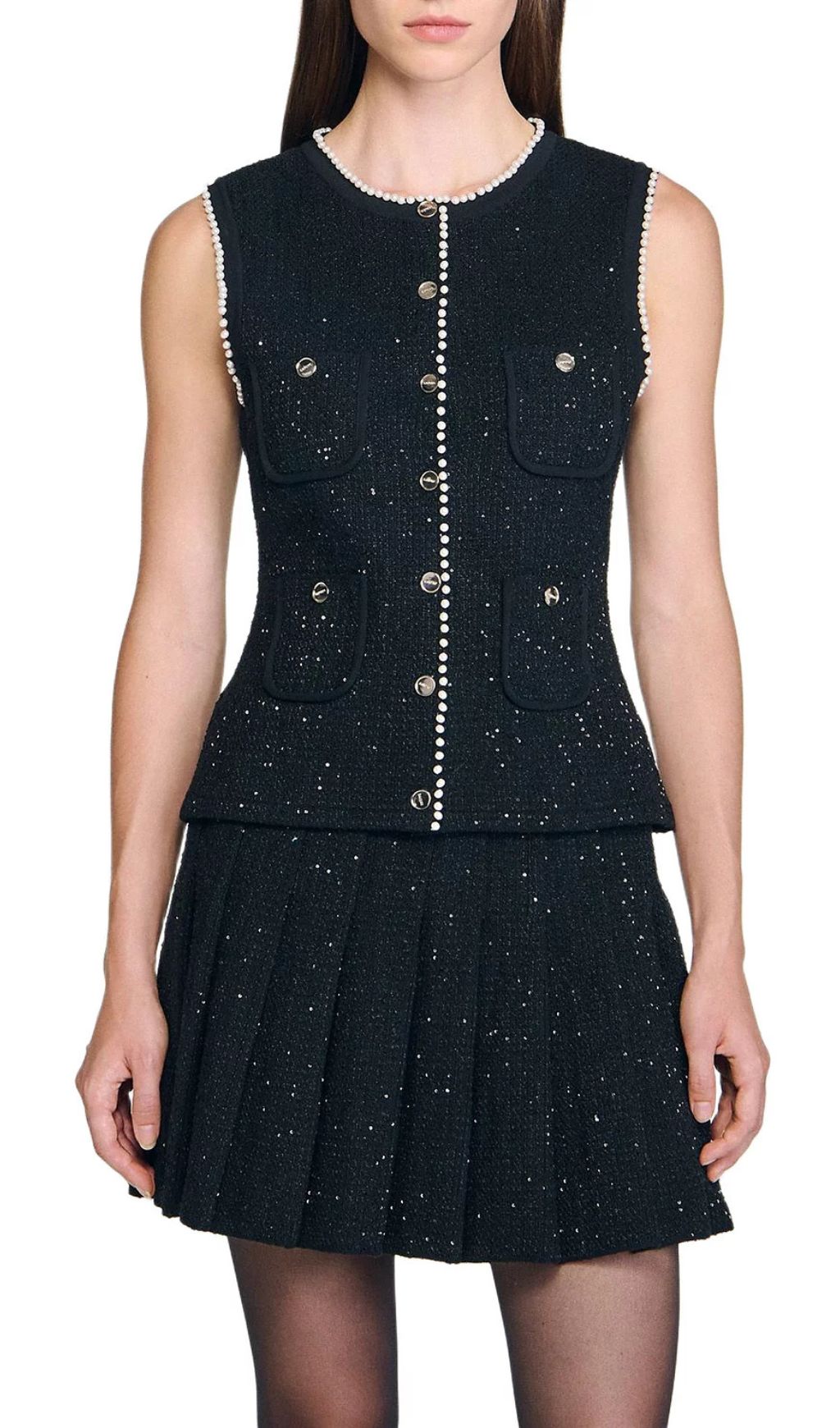 dde2a9d907ccca9acae1de9a053a53c4.jpg Fashionslee Women Black Decorative Tweed Waistcoat