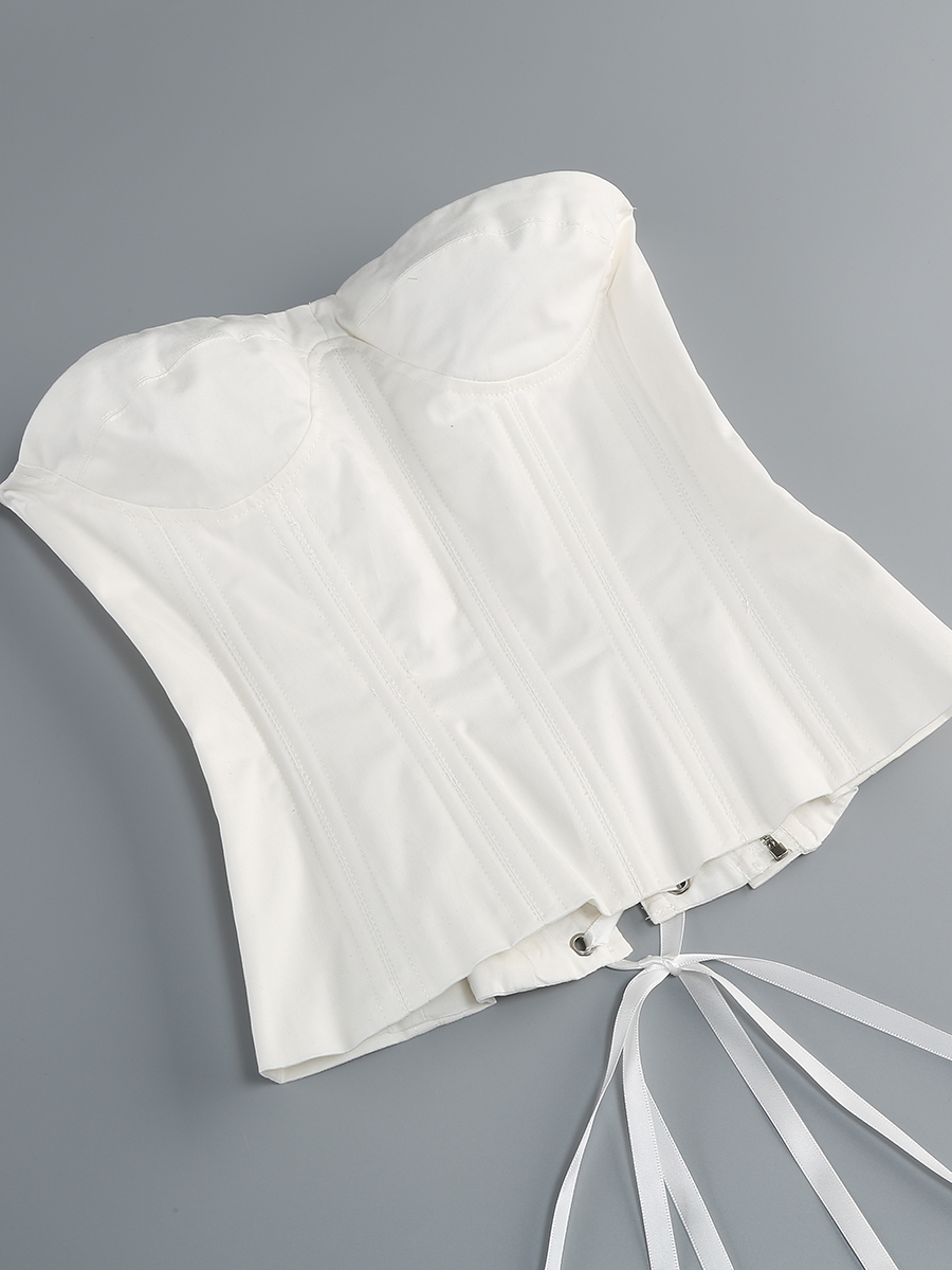 ddf378e63ed41837483bf49a6e00216b.jpg Fashionslee Women Clegg White Corset Flower Two-Piece Set