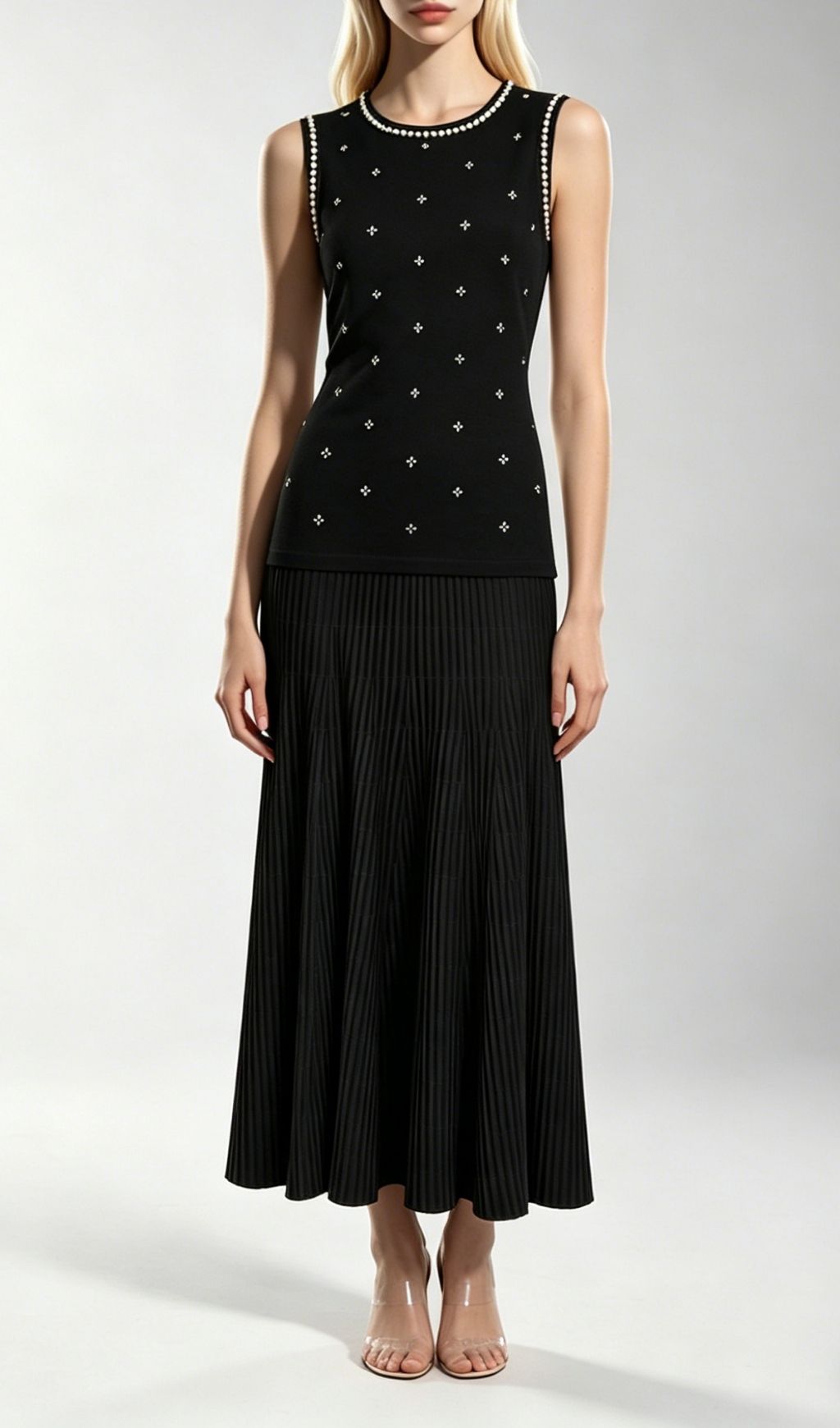 Fashionslee Women Kimberley Black Beaded Knit Midi Dress
