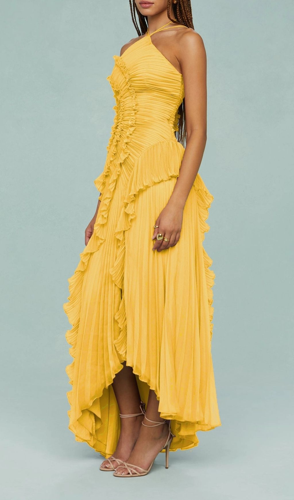 TRENDING YELLOW HALTER PLEATED MAXI - OWNCI TRENDING YELLOW HALTER PLEATED MAXI - OWNCI