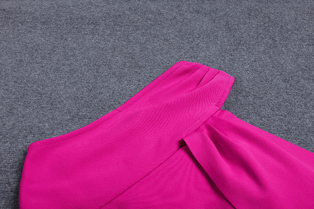 VIBRANT PINK ASYMMETRIC ONE-SHOULDER DRESS - OWNCI