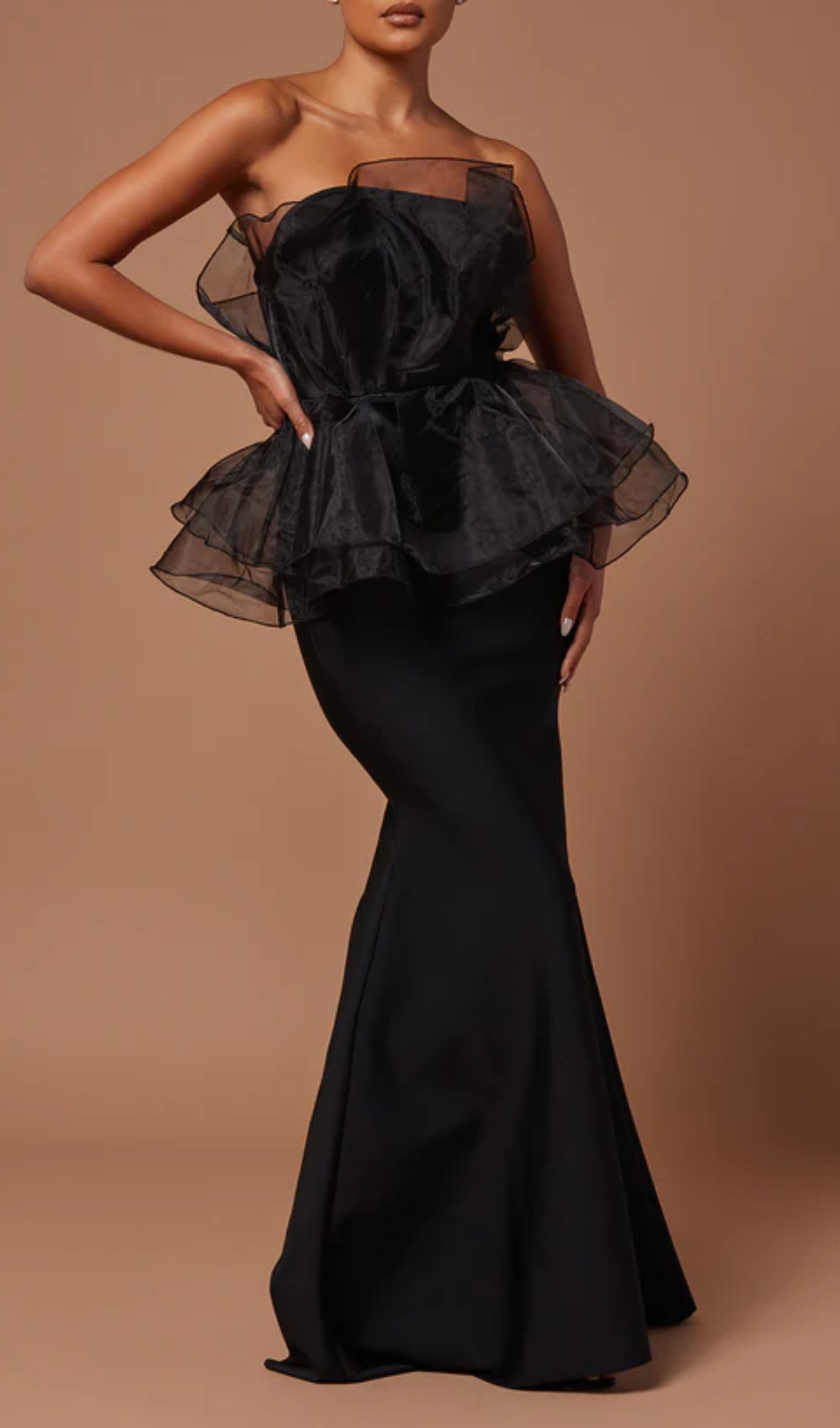 Fashionslee Women Cedrica Black Strapless Mesh Maxi Bandage Dress