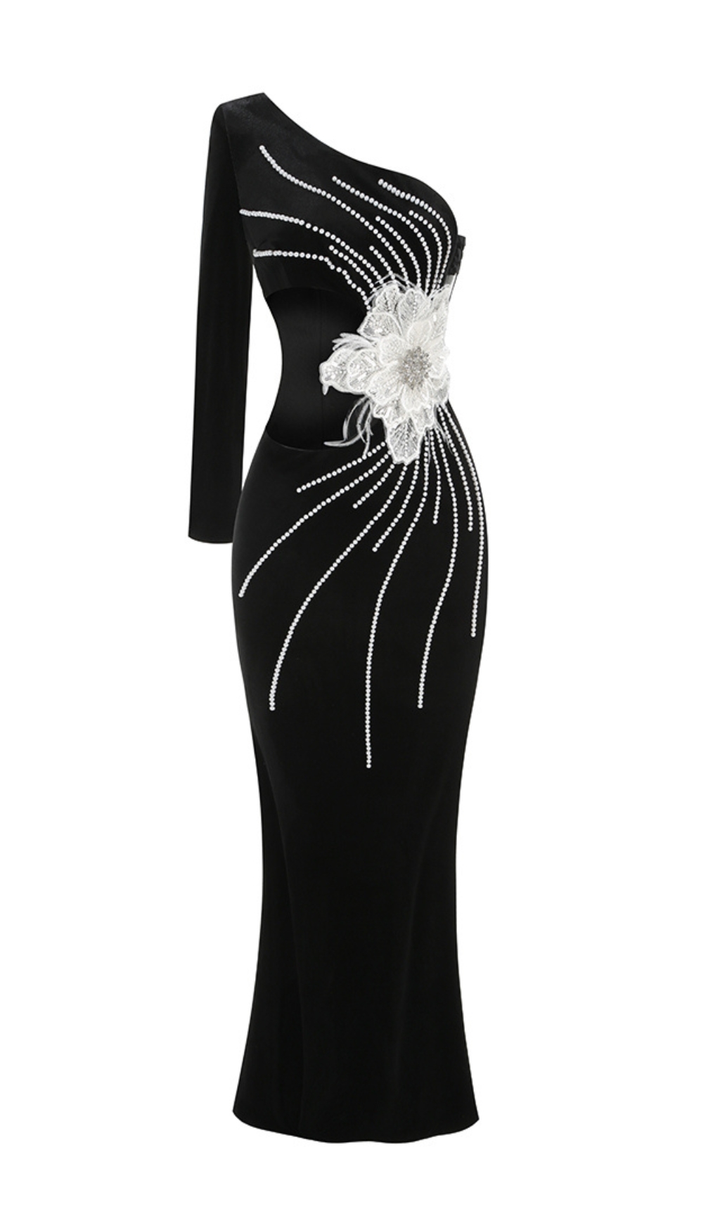 deacd491d339f02e9ac26e8d841ed759.jpg Fashionslee Women Bariah Black One Shoulder Flower Velvet Maxi Dress