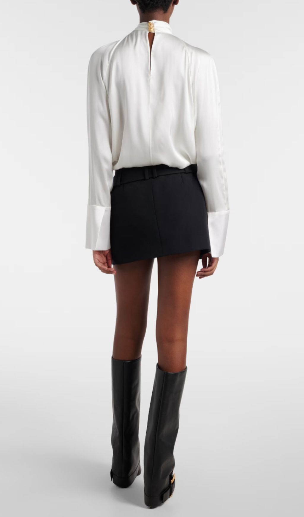 Fashionslee Women Katana Black Metal Button Mini Skirt