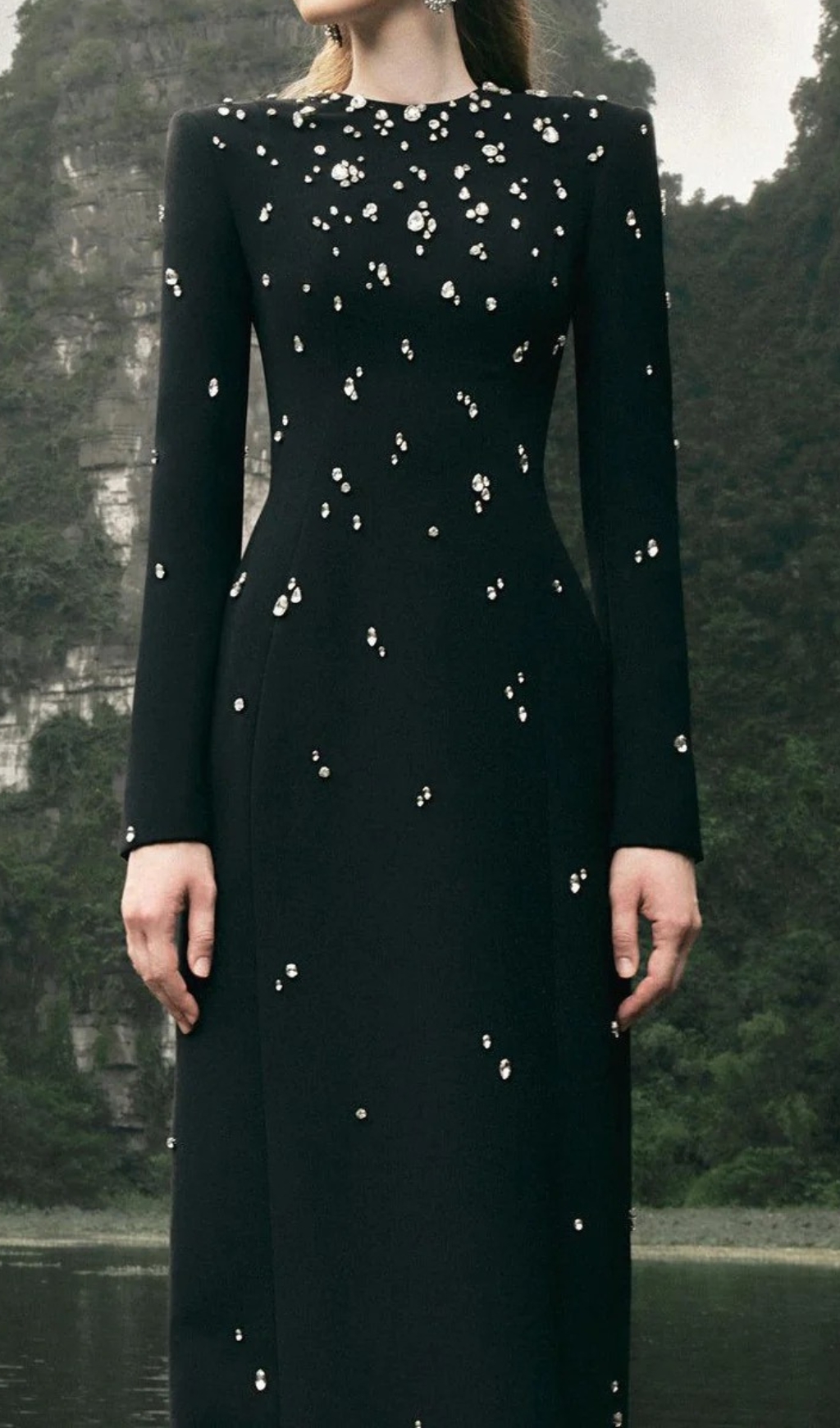 Fashionslee Women Chasen Black Crystal Embellished Maxi Dress