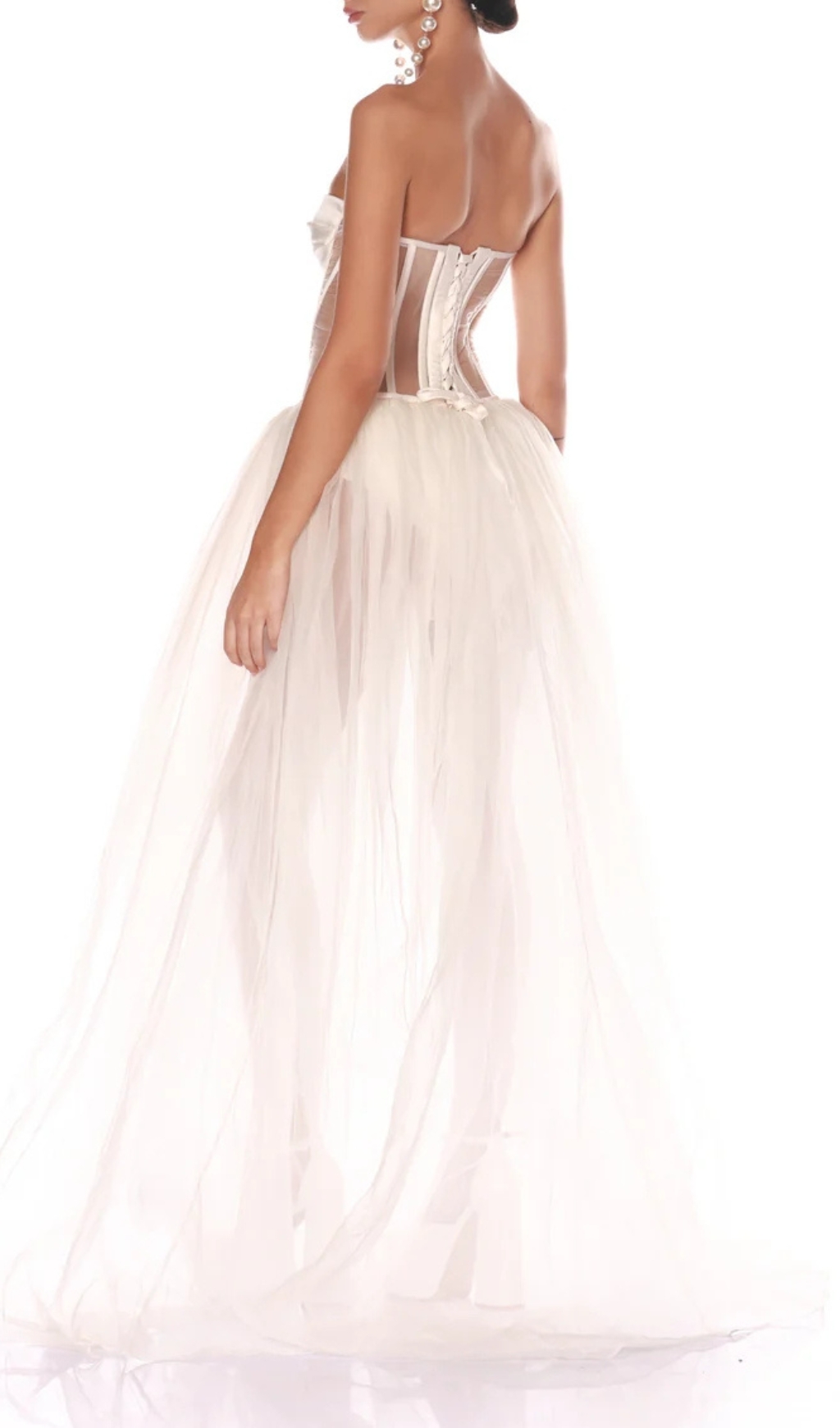 Fashionslee Women Baya White Strapless Corset Mesh Maxi Dress