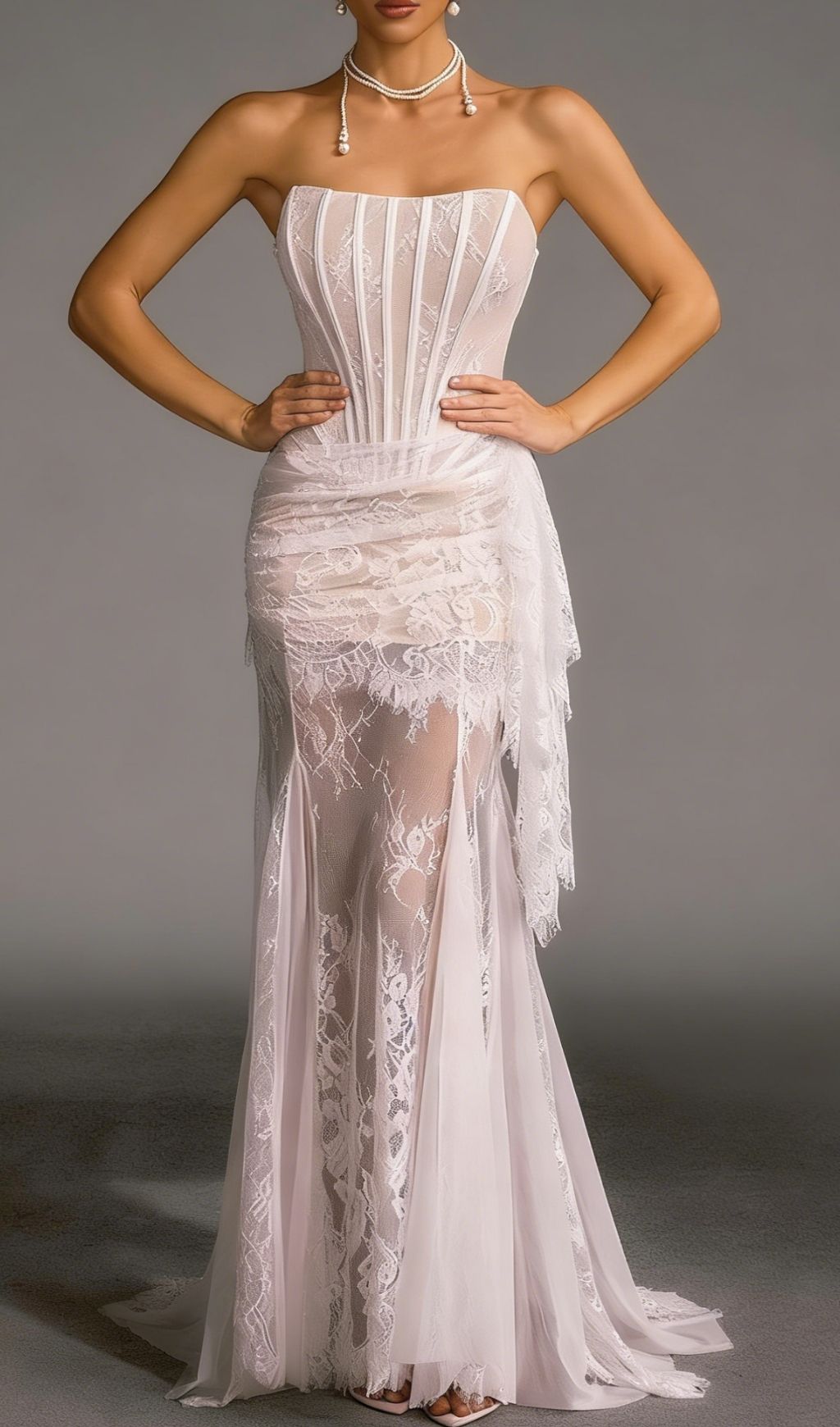 Fashionslee Women Yolita Strapless Lace Corset Maxi Dress