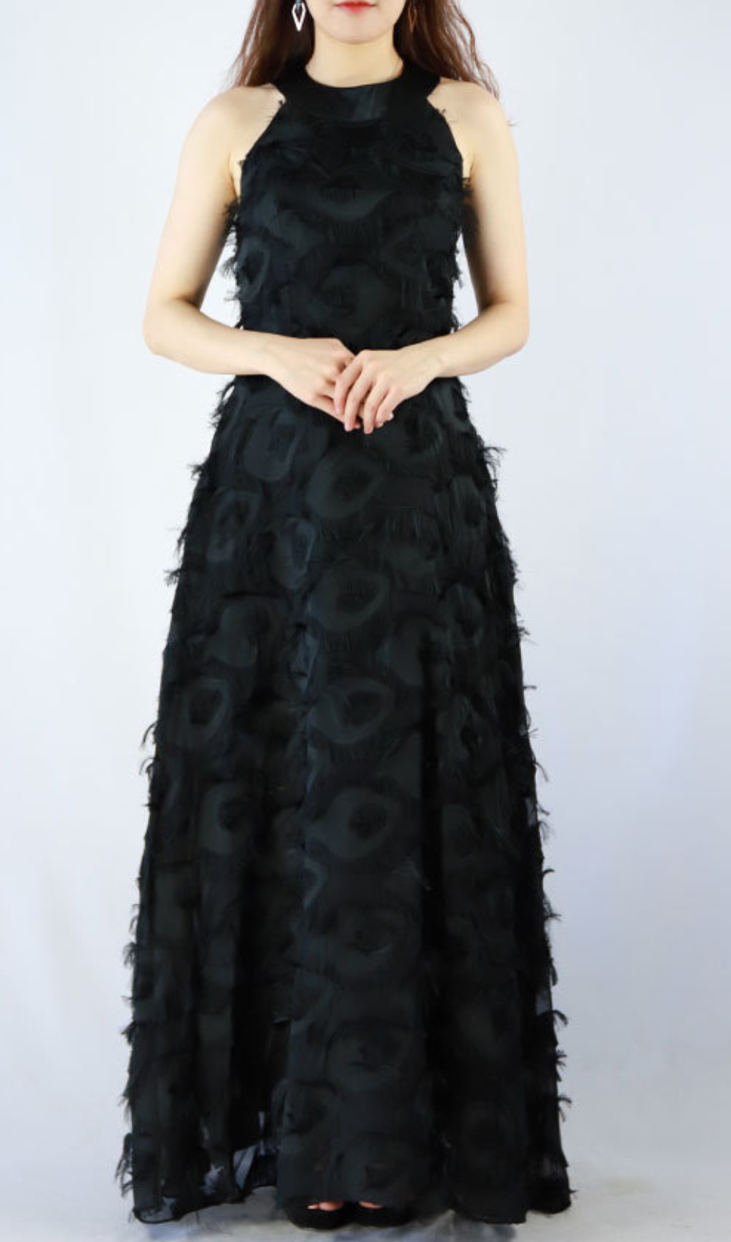 deebc3bf2cb768ebbeb499970d0286b7.jpg Fashionslee Women Devana Black Halter Feather Tassel Maxi Dress