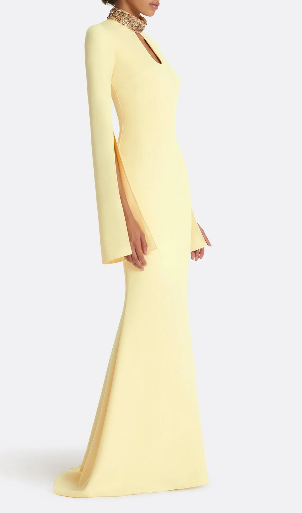 Fashionslee Women Ellema Yellow Long Sleeve Embellished Maxi Dress