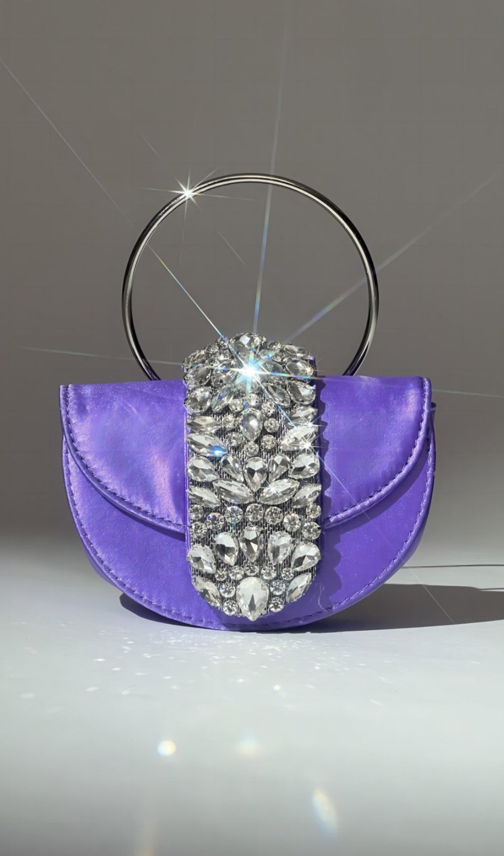 Fashionslee Women Satin Crystal Clutch In Purple
