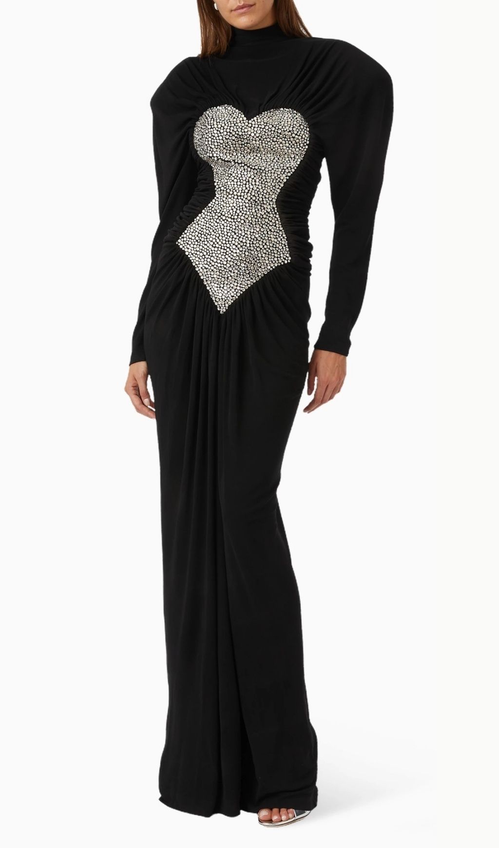 Fashionslee Women Katalina Black Diamante Long Sleeve Ruched Maxi Dress