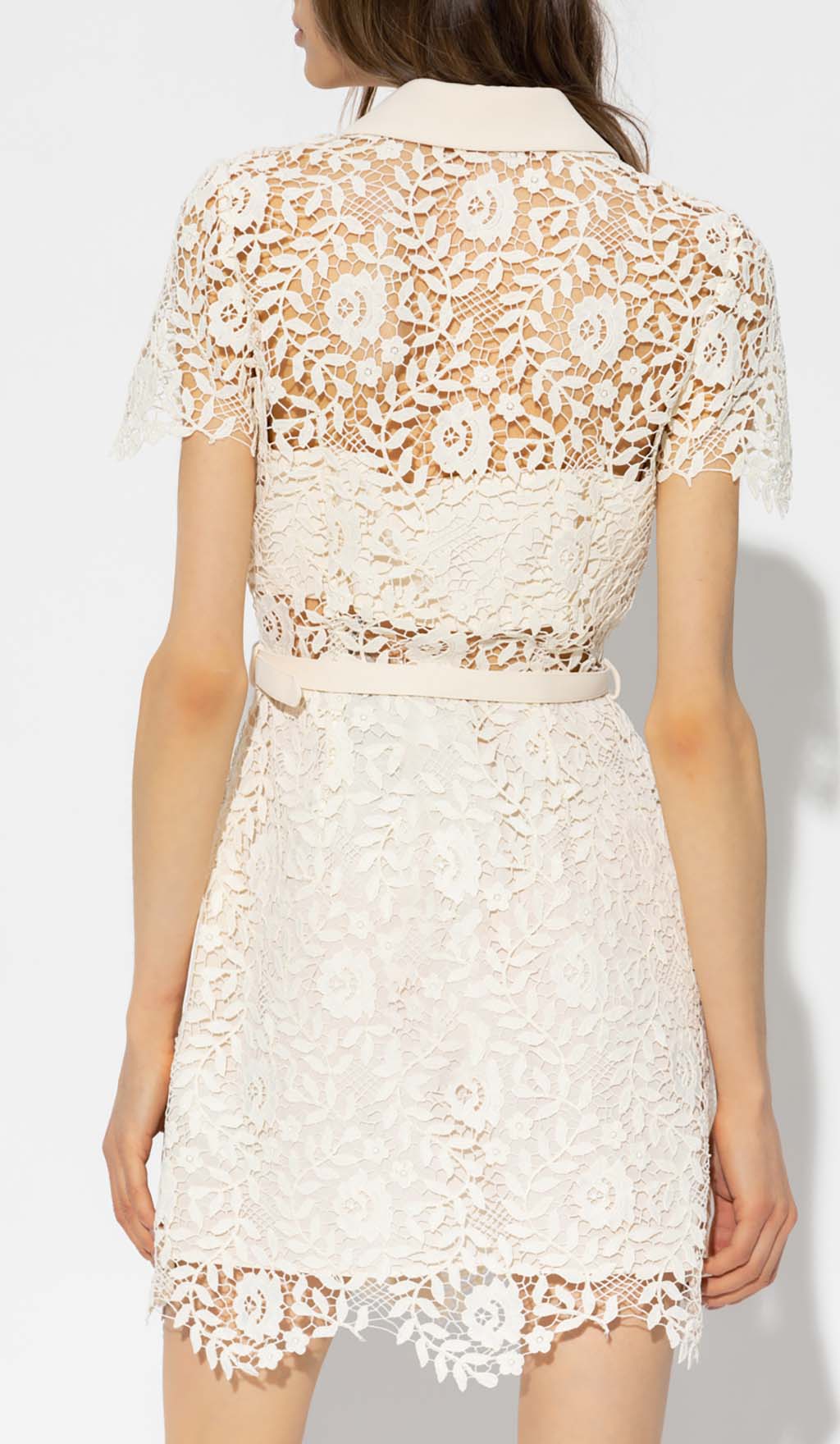 Fashionslee Women Guipure Lace Flap Pockets Jacket Dress In White