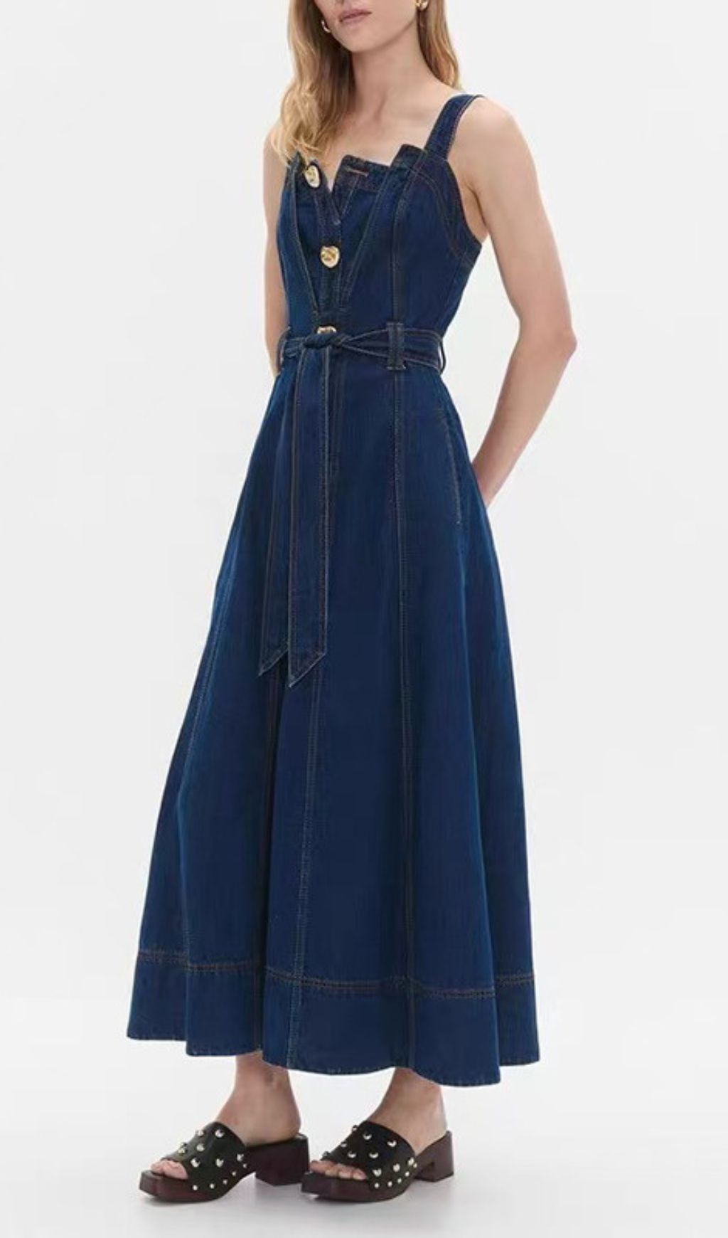 Fashionslee Women Hija Blue Denim Midi Dress