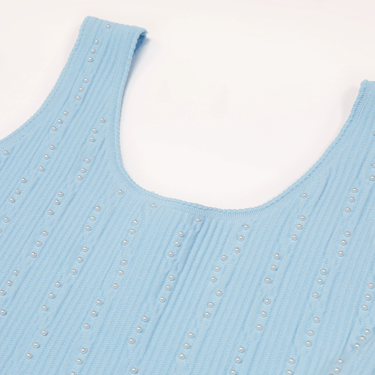 Fashionslee Women Kinneret Blue Sleeveless Beaded Knit Mini Dress