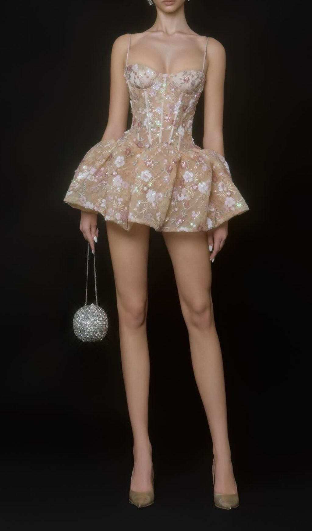 Fashionslee Women Keiko Strappy Corset Flower Sequin Mini Dress