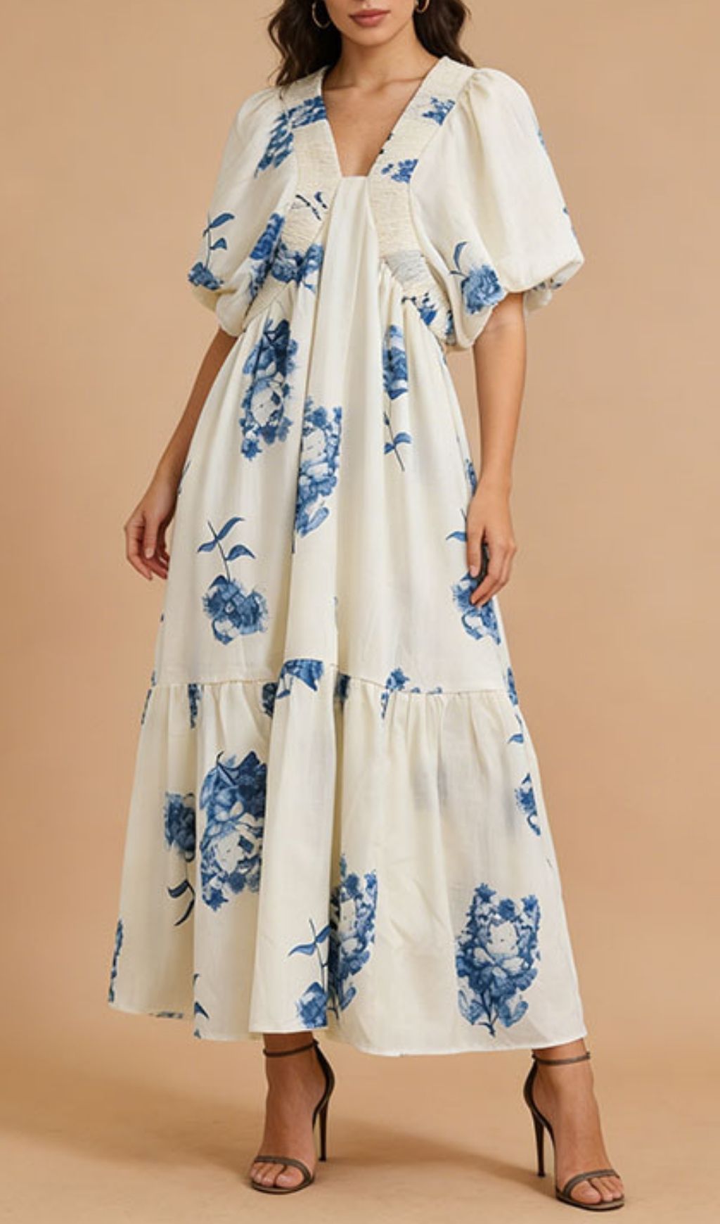 Fashionslee Women Karrie Puff-Sleeve Printed Maxi Dress