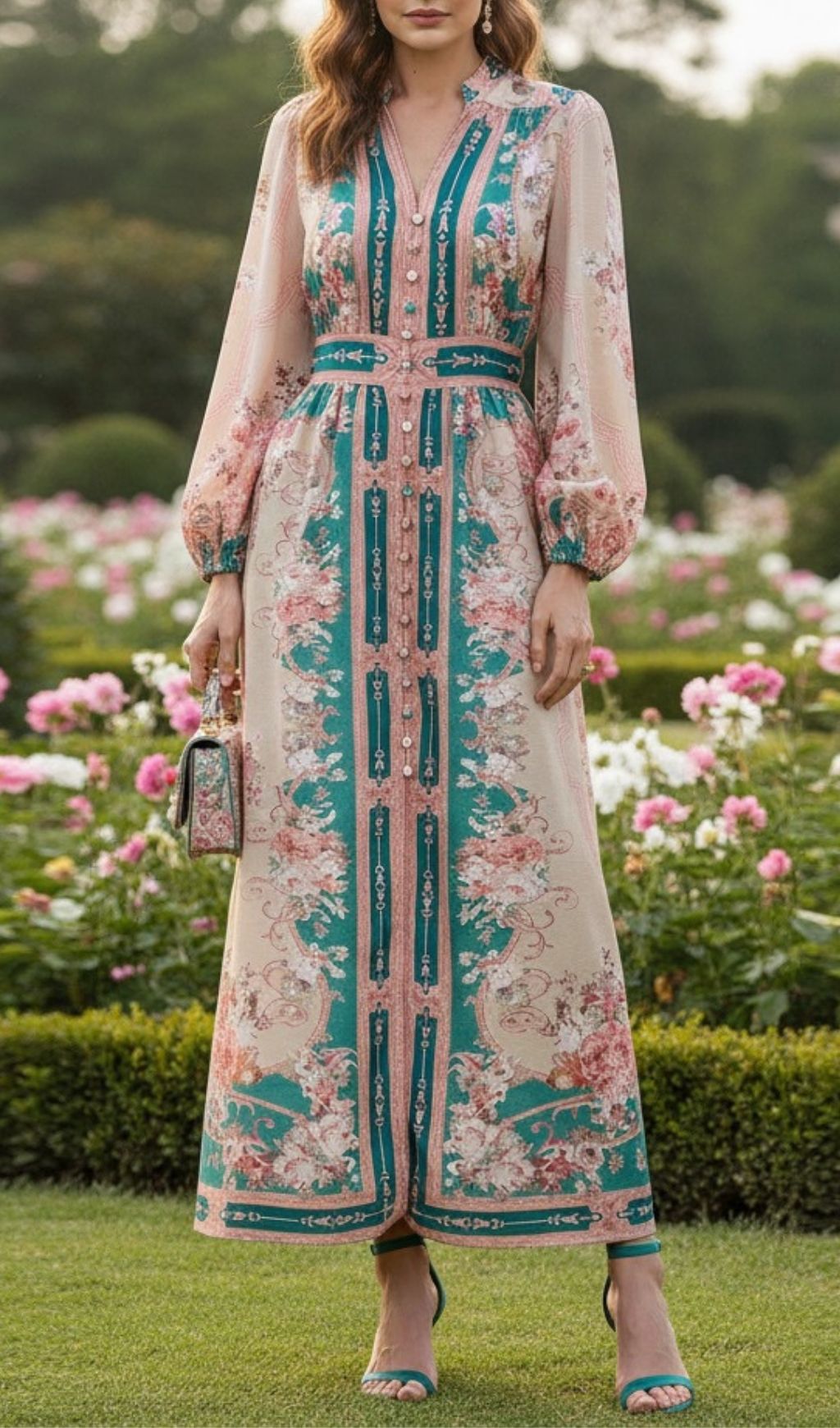 Fashionslee Women Kamillia Green Floral Long Sleeve Maxi Dress