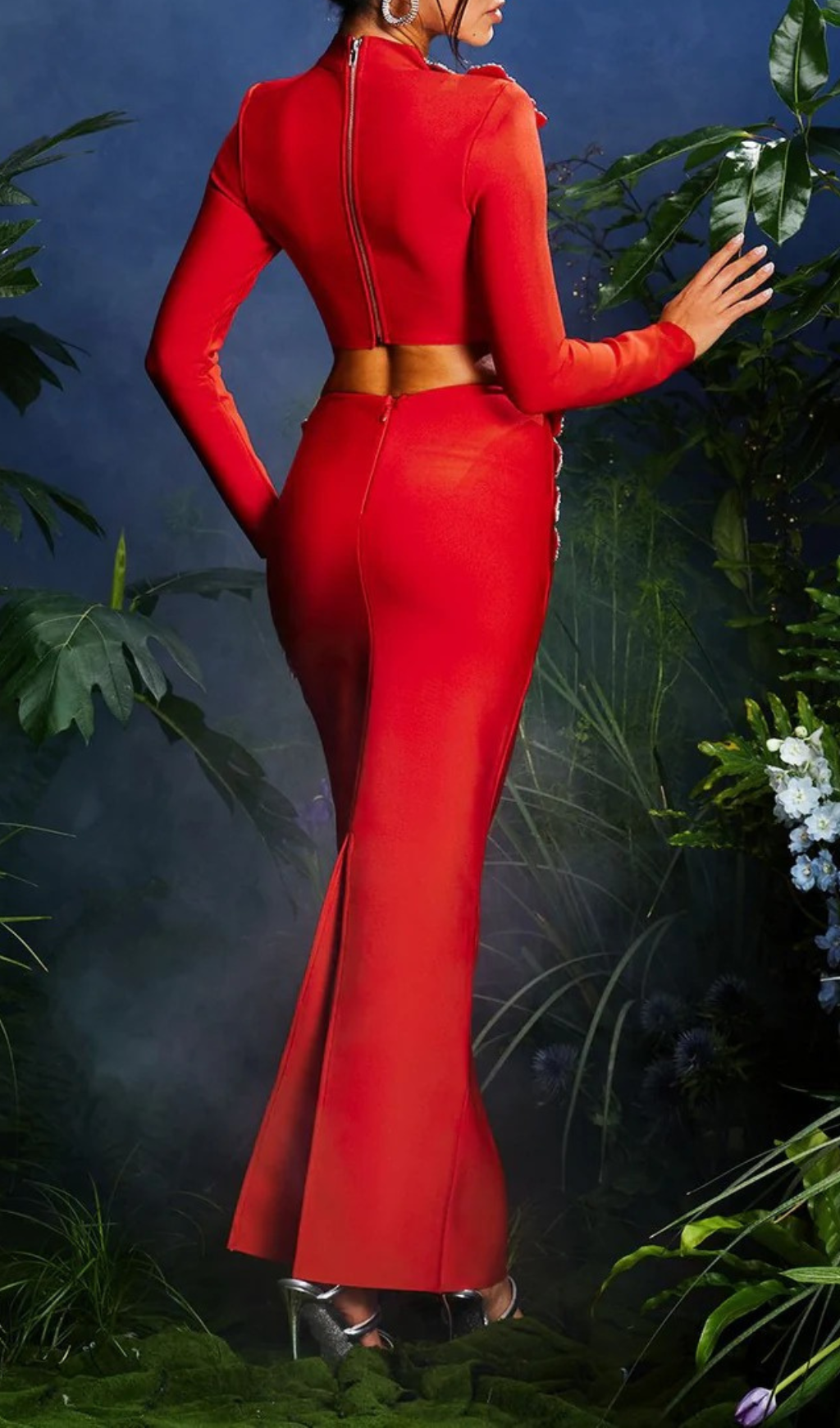 Fashionslee Women Almira Strapless Flower Bandage Skirt Set In Red