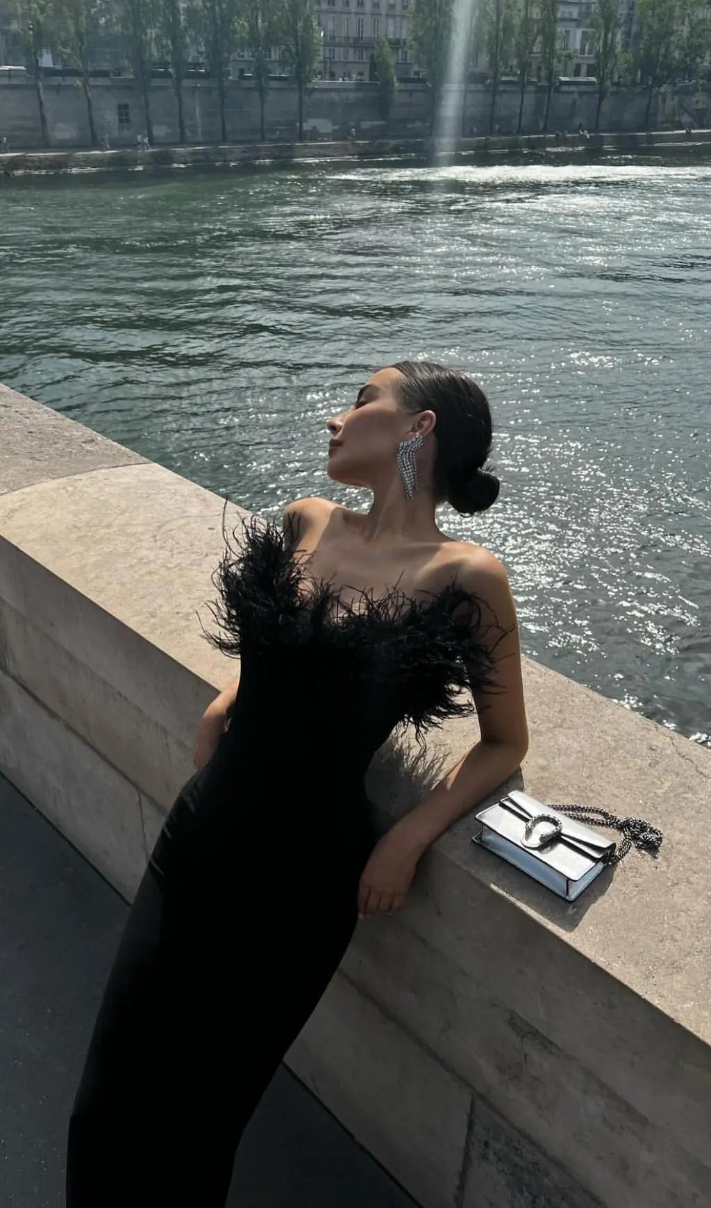 dfdc2175b2c22fbc705d03cacf932ce9.jpeg Fashionslee Women Feather Bodycon Maxi Dress In Black