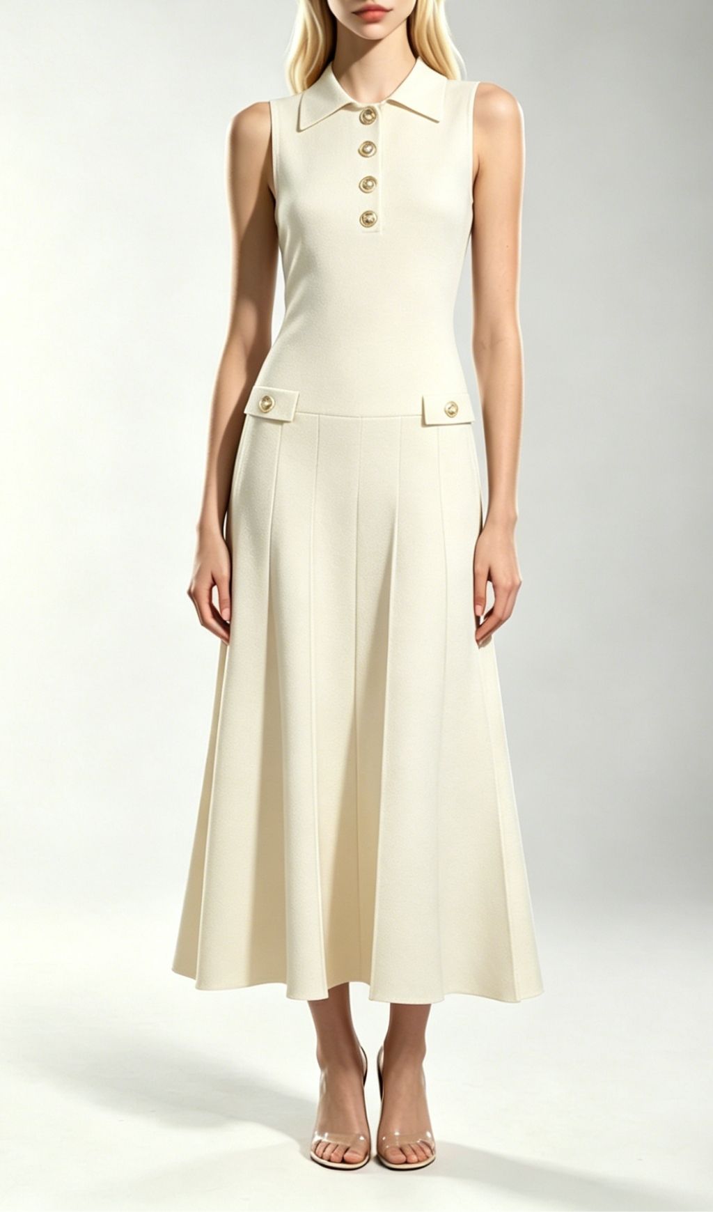Fashionslee Women Kimiko Cream Sleeveless Knit Midi Dress